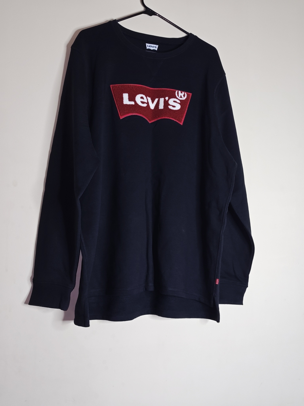 Levi's Men's Black Crewneck Sweater with Red Logo